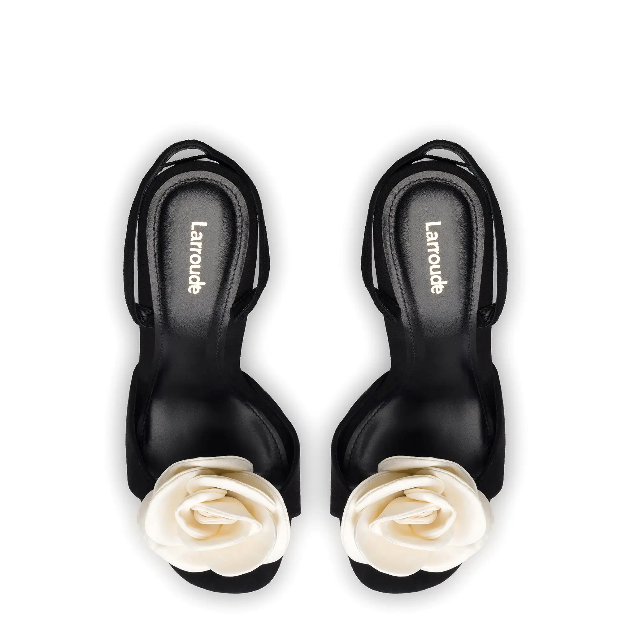 Salma Sandal In Black Suede and Ivory Satin