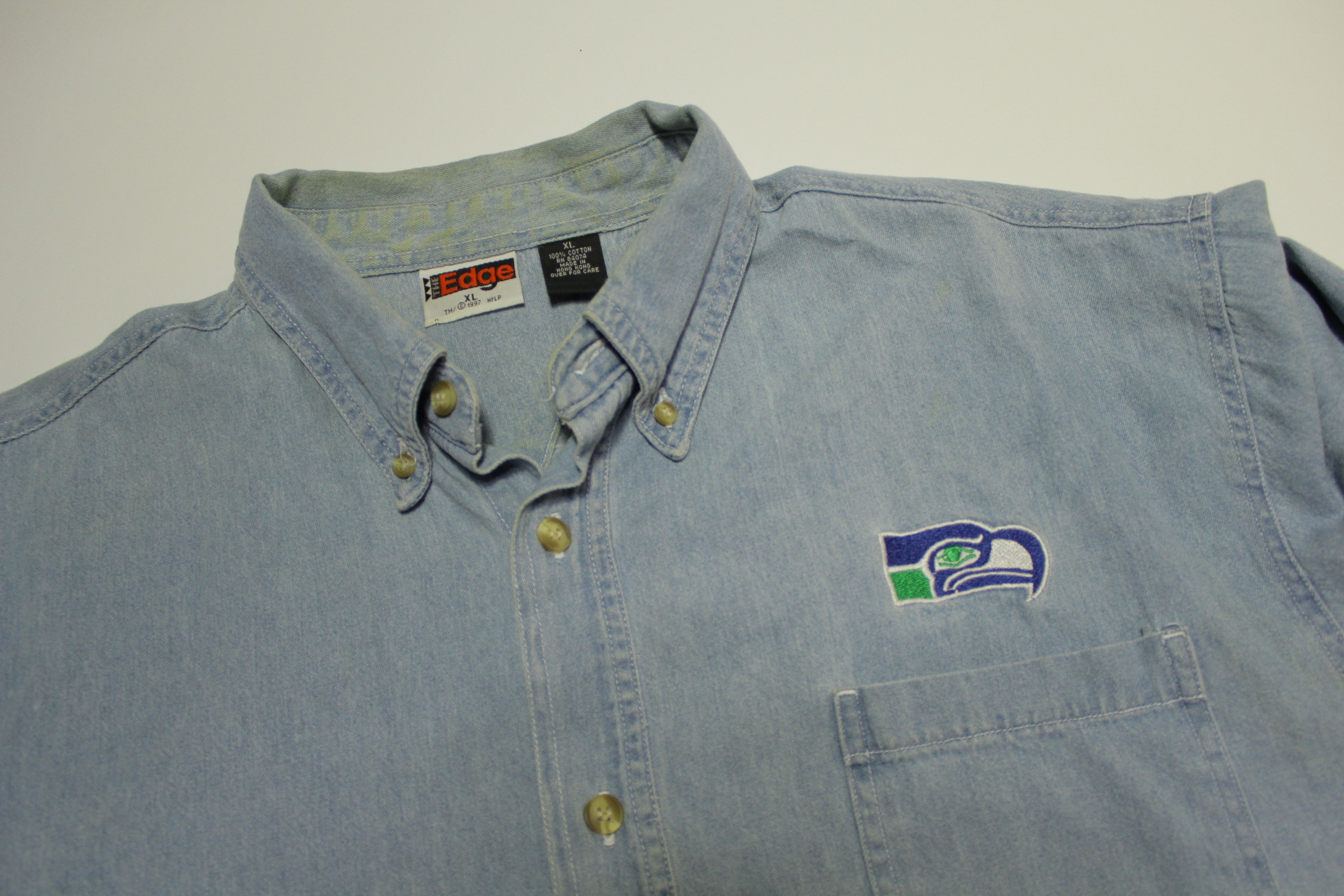 Seattle Seahawks Vintage 1997 Denim Chambray 90's Button Up Shirt