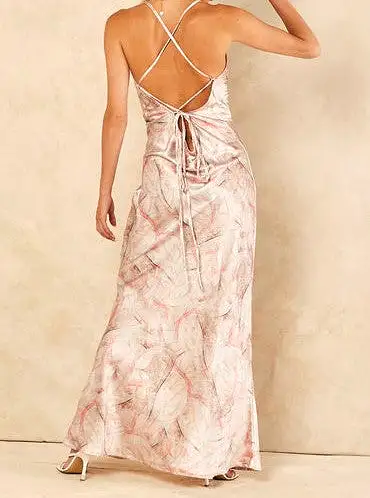 Signage Lace Up Back Detail Maxi Dress With Cowl Neck