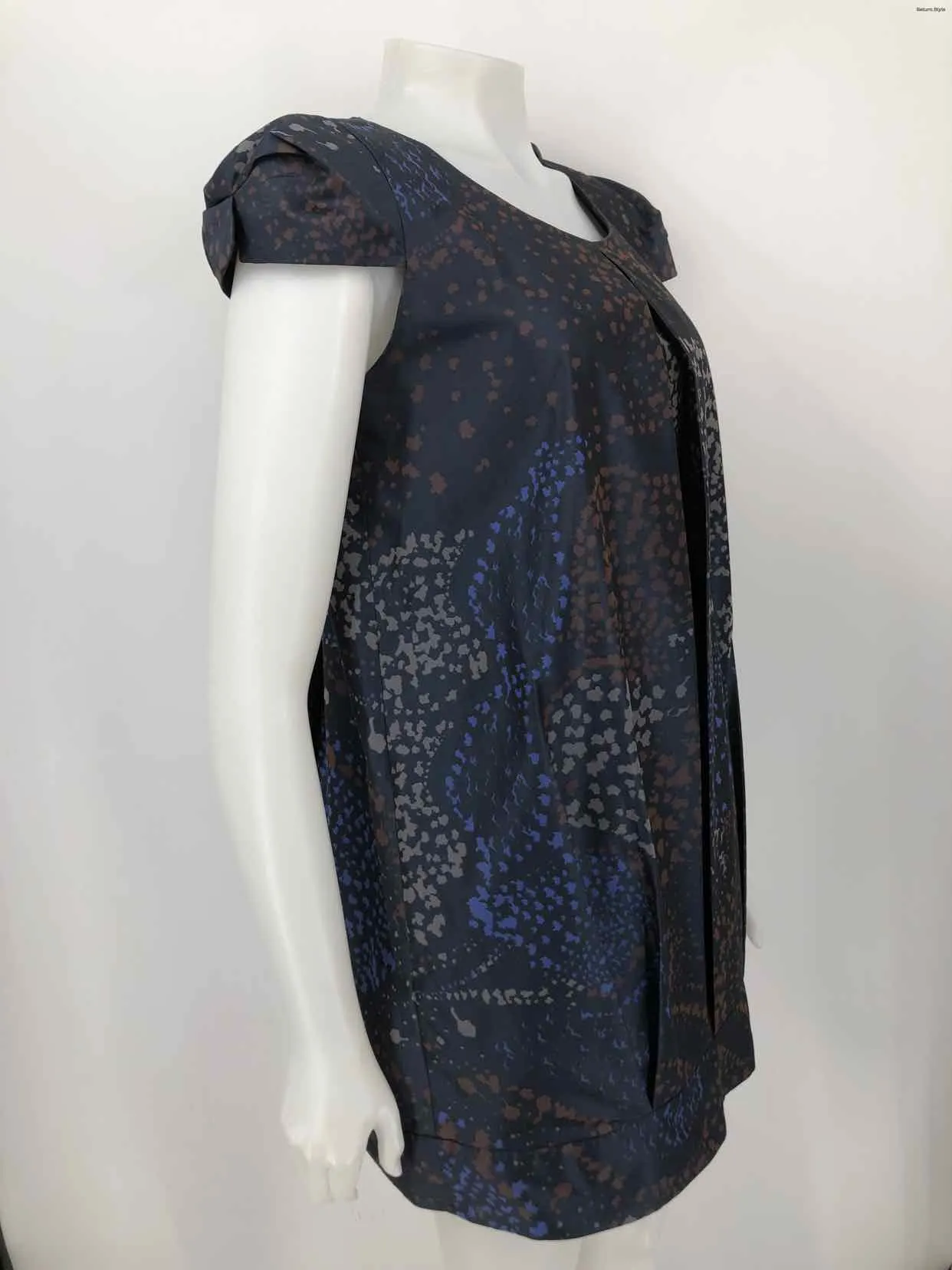 SITA MURT Navy Brown Cotton Blend Print Mini Size MEDIUM (M) Dress