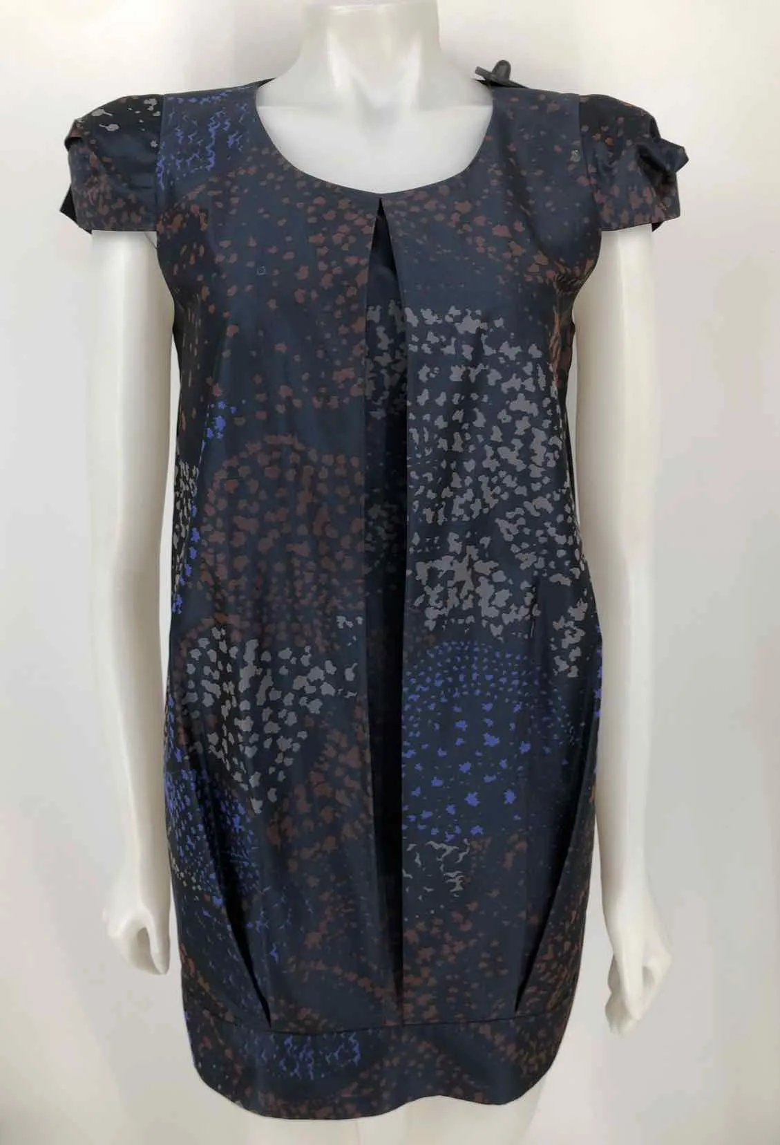 SITA MURT Navy Brown Cotton Blend Print Mini Size MEDIUM (M) Dress