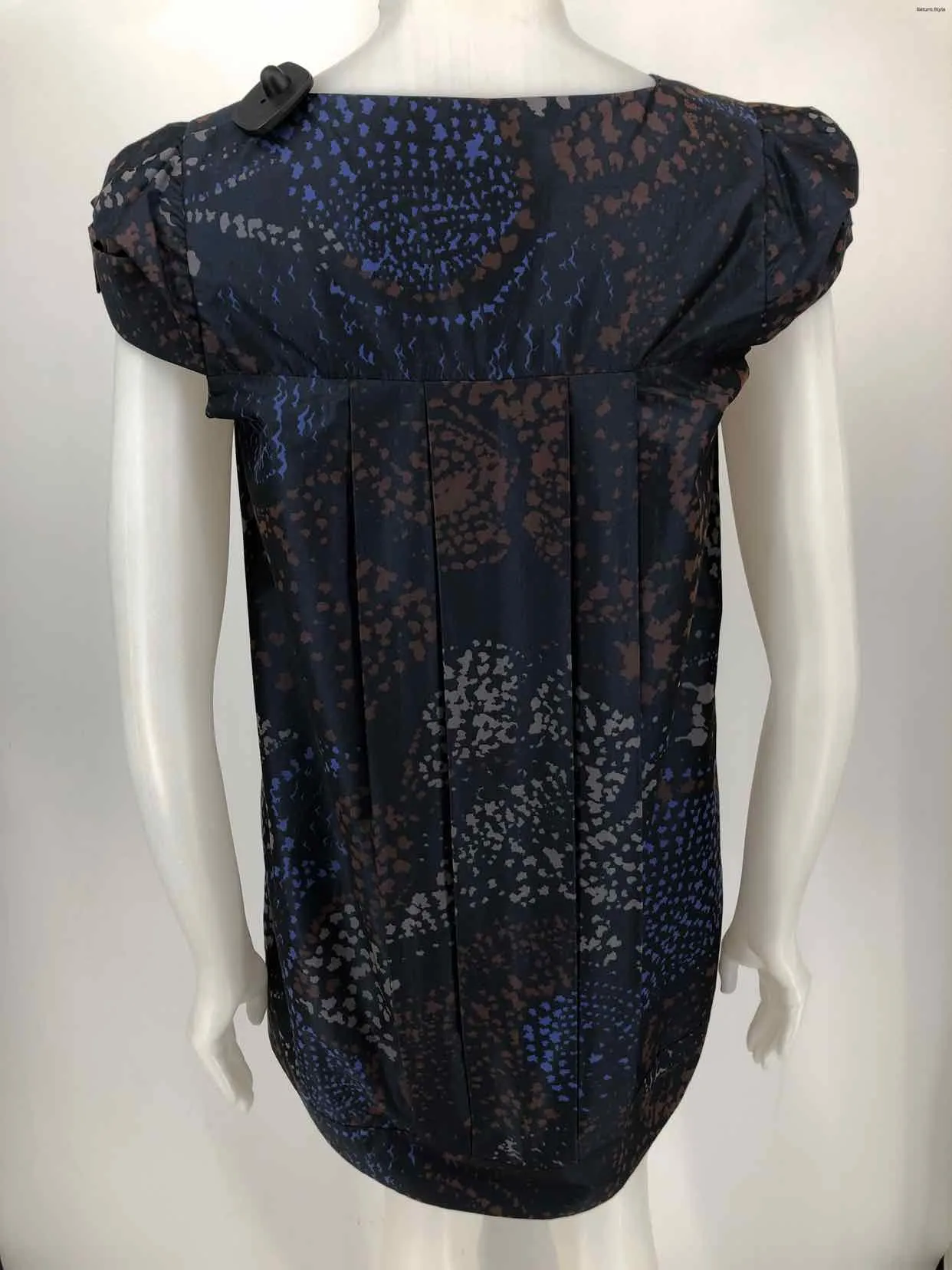 SITA MURT Navy Brown Cotton Blend Print Mini Size MEDIUM (M) Dress