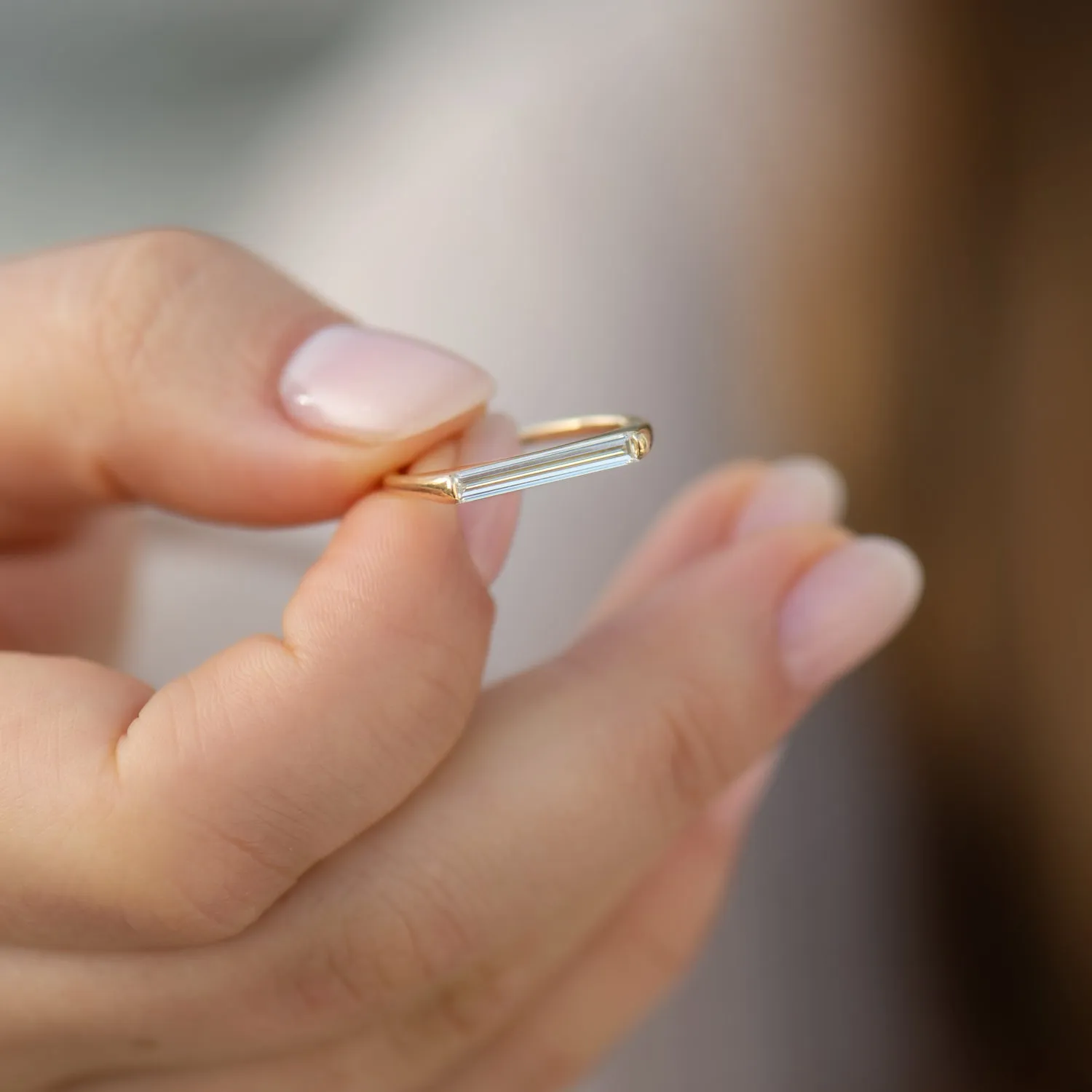 Solitaire Engagement Ring with OOAK Long Baguette Diamond