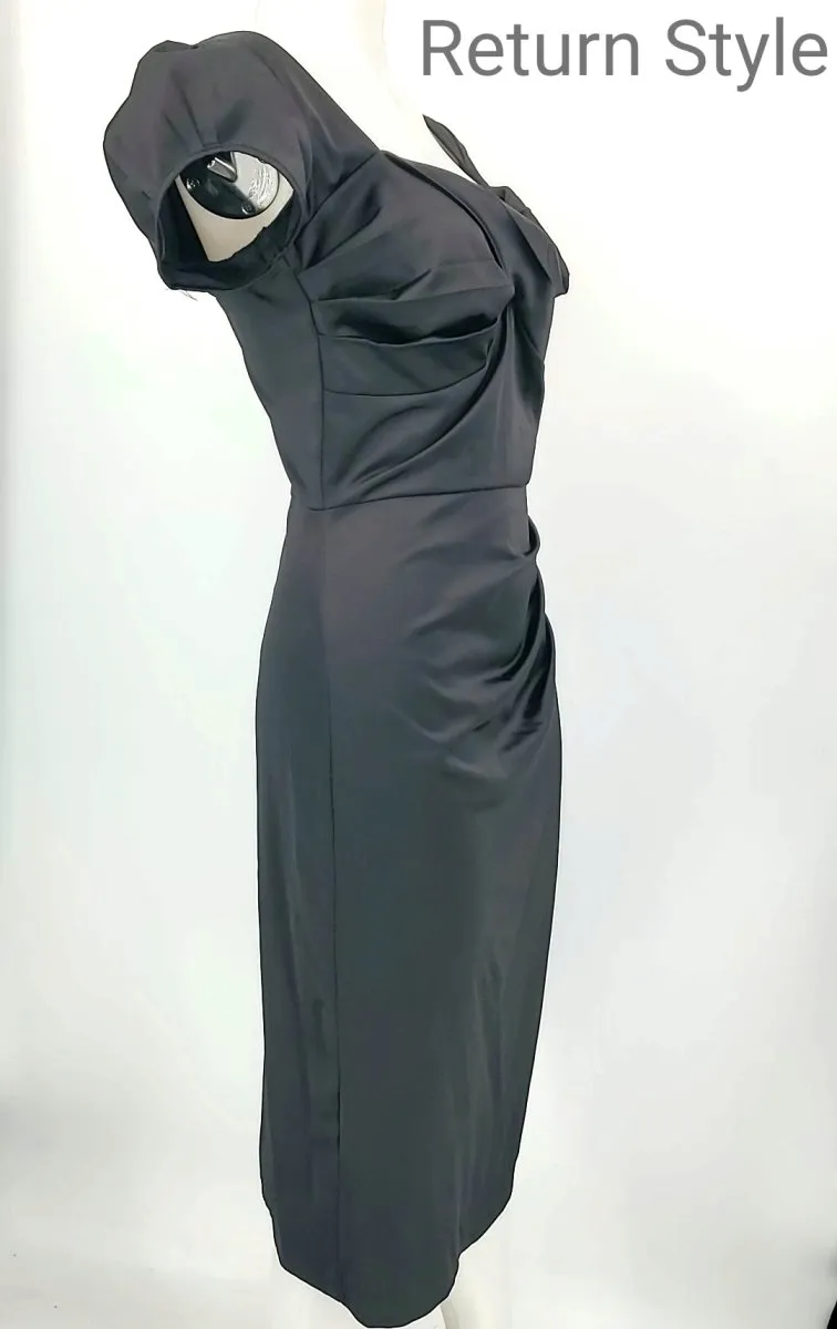 STOP STARING Black Satin Size MEDIUM (M) Ruched Dress