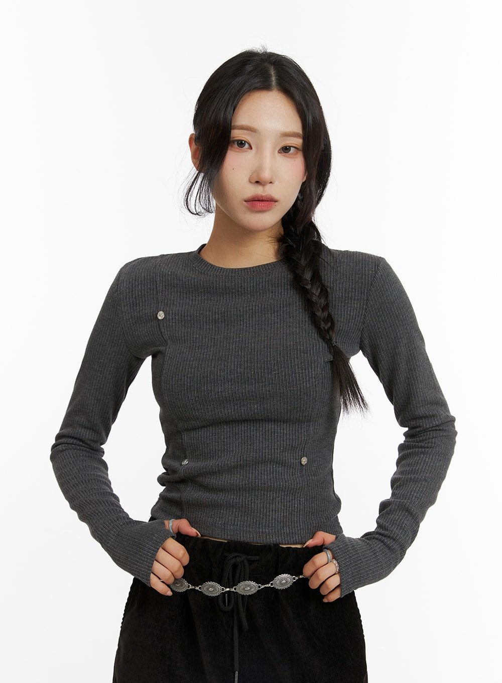 Studded Knit Top with Long Sleeves CJ417