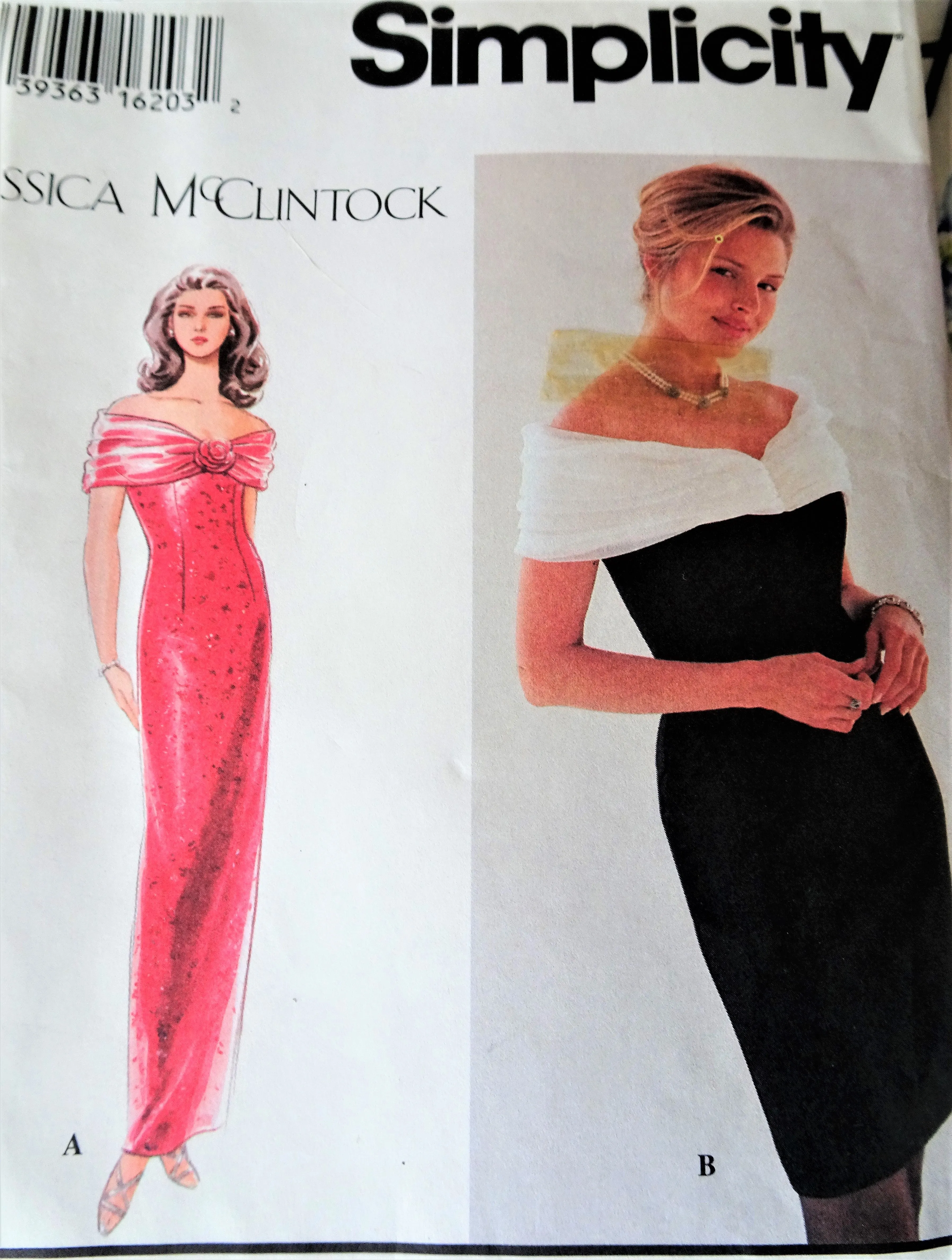 STUNNING 1990s Jessica McClintock GunneSax Evening Party Dress Pattern SIMPLICITY 9270 Off shoulders Slim Gown or Cocktail Dress