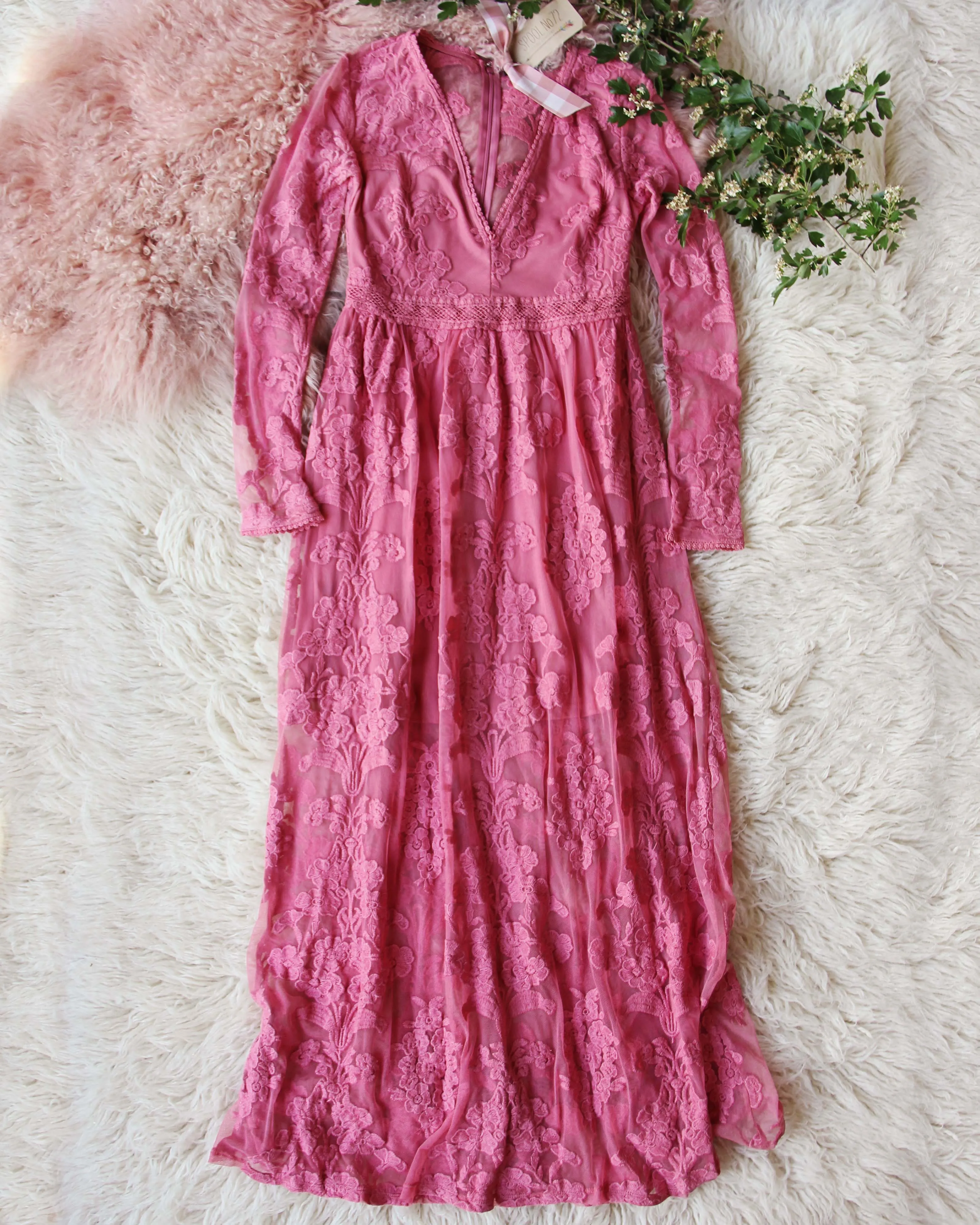 Tainted Rose Lace Maxi Dress in Long Sleeve