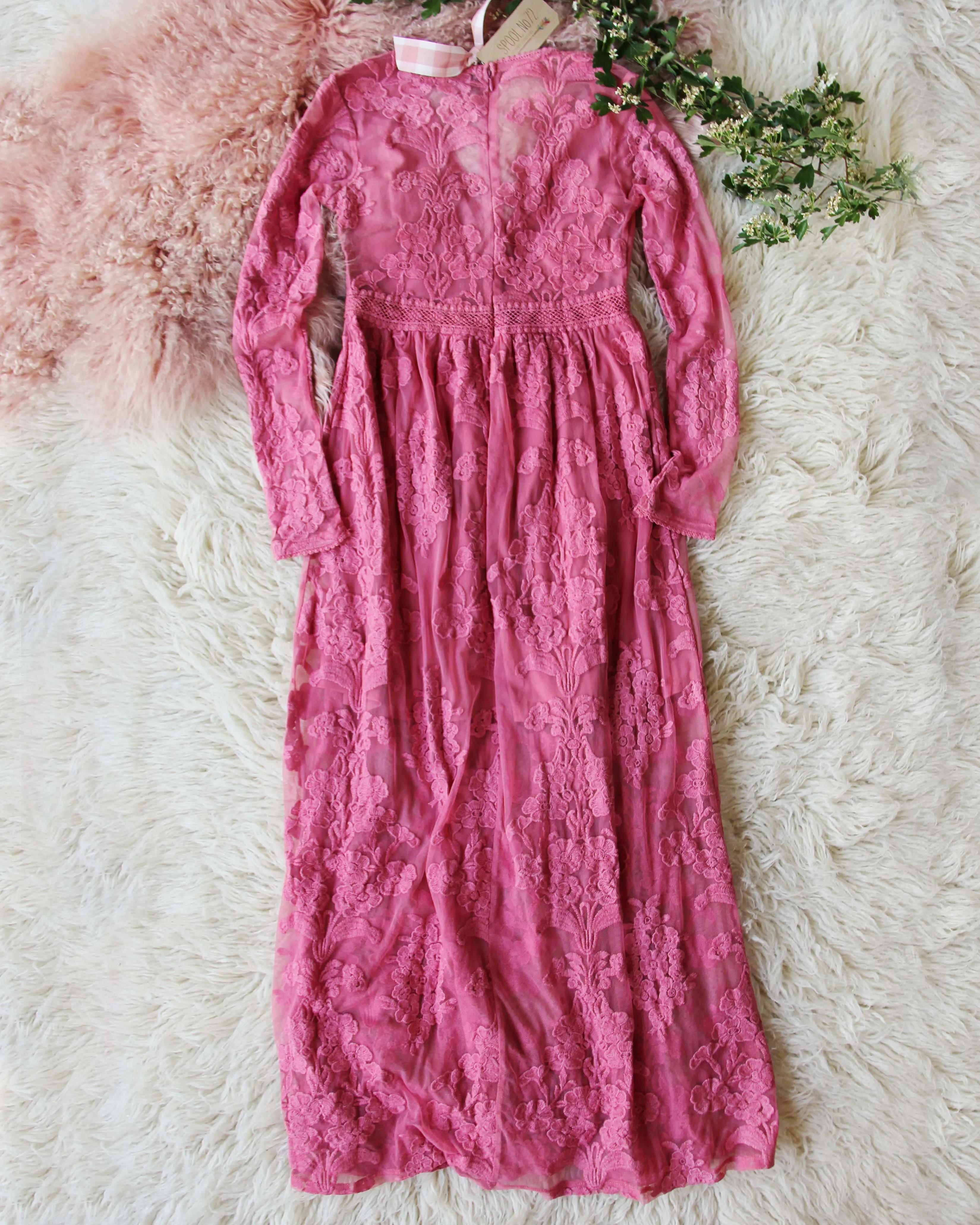 Tainted Rose Lace Maxi Dress in Long Sleeve