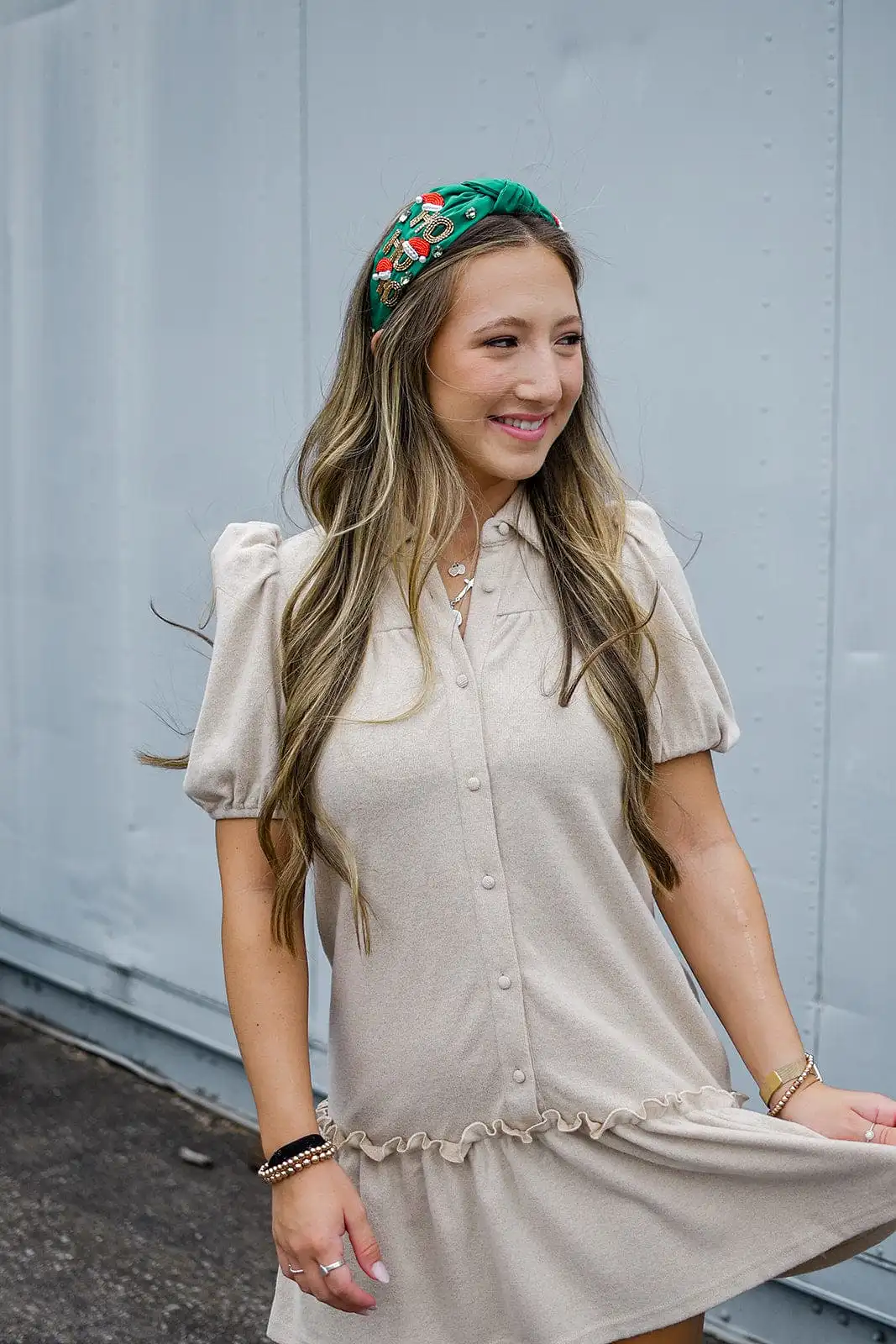 Taupe Button Up Short Sleeve Dress