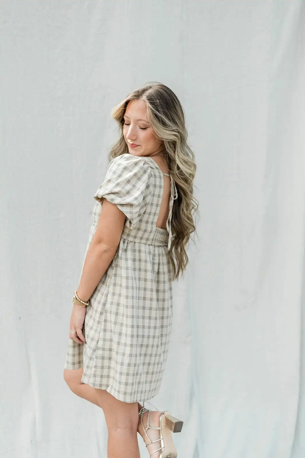 Taupe Checker Babydoll Dress