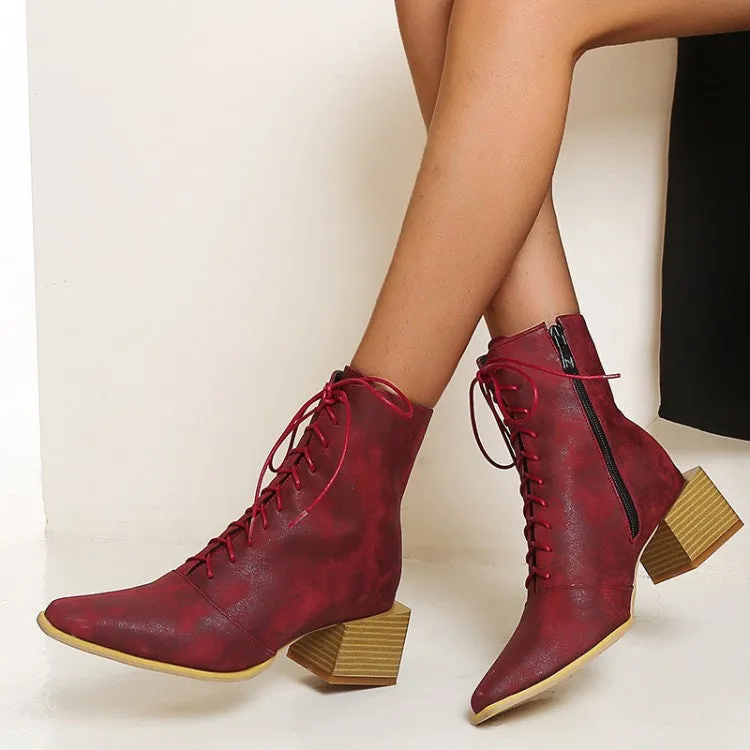 Thick Heel Pointed Toe Zipper Short Boots Women