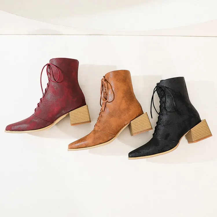 Thick Heel Pointed Toe Zipper Short Boots Women