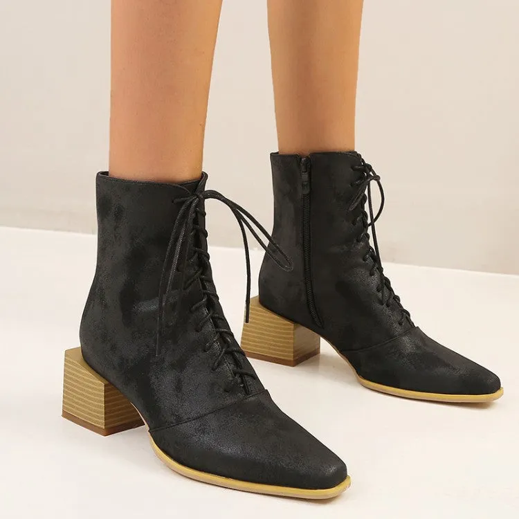 Thick Heel Pointed Toe Zipper Short Boots Women