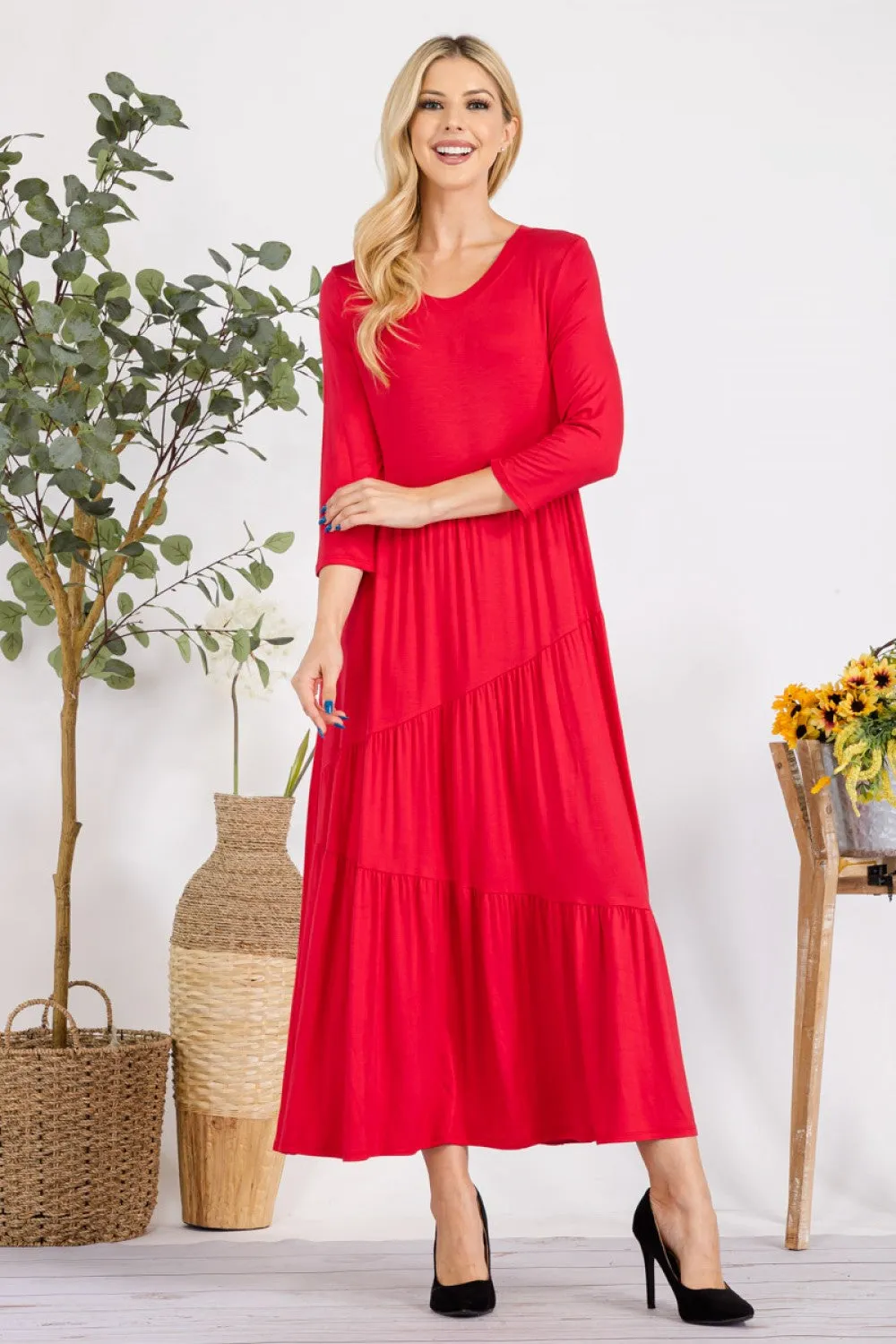 Tonya Marie Tiered Dress- Deep Red