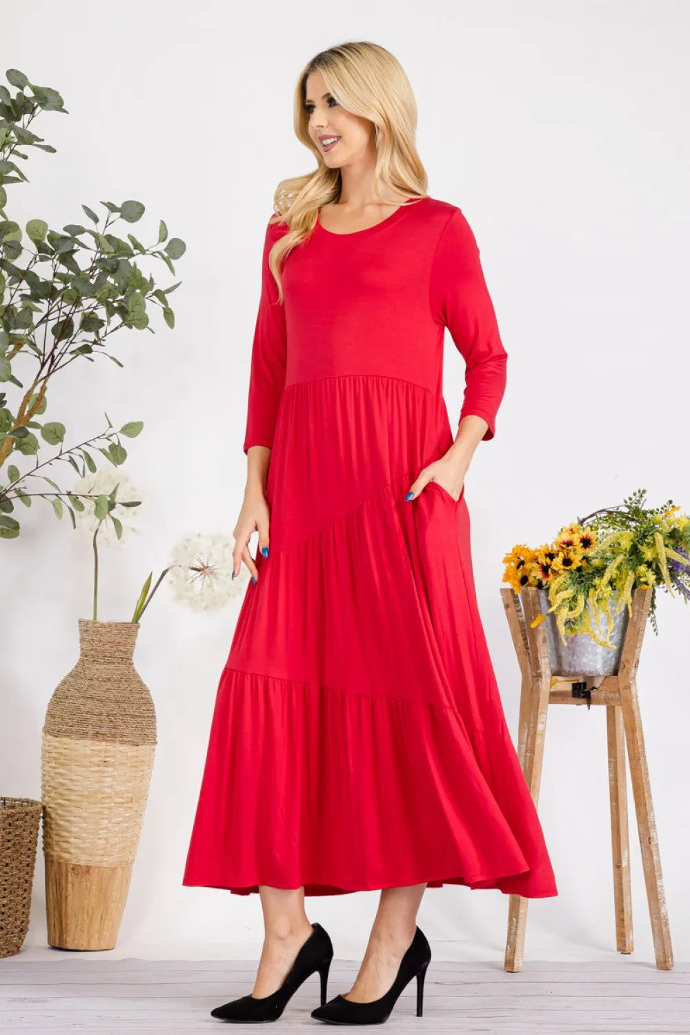 Tonya Marie Tiered Dress- Deep Red