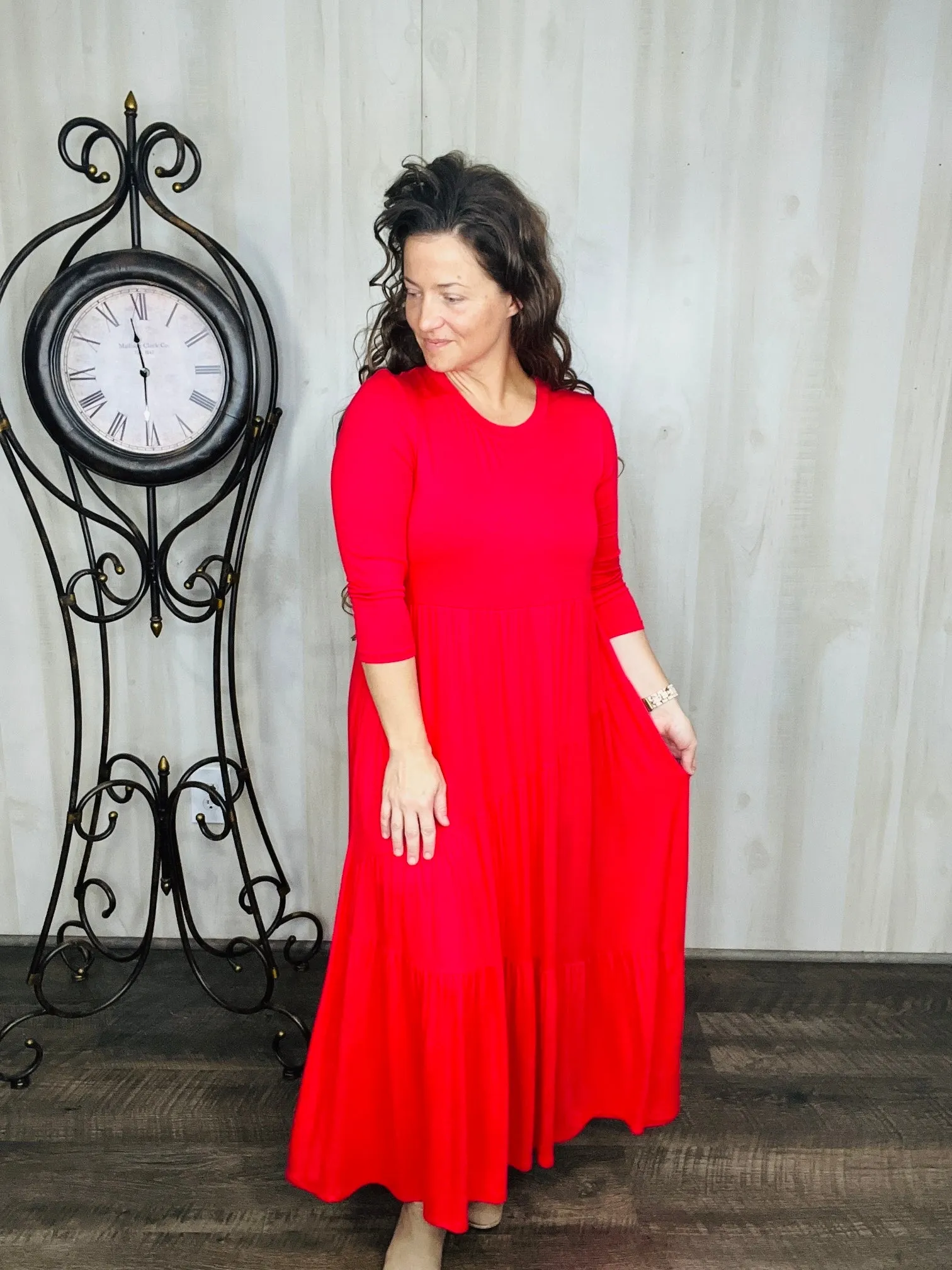 Tonya Marie Tiered Dress- Deep Red