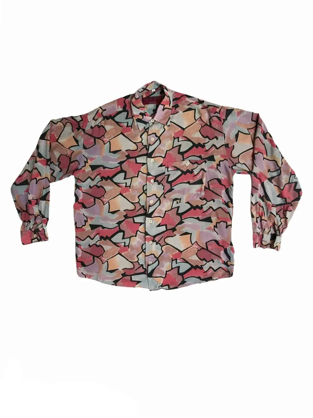 Vintage 1990s abstract print long sleeve shirt in pink and purple – L