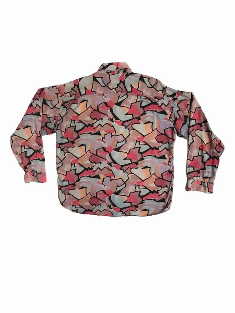 Vintage 1990s abstract print long sleeve shirt in pink and purple – L