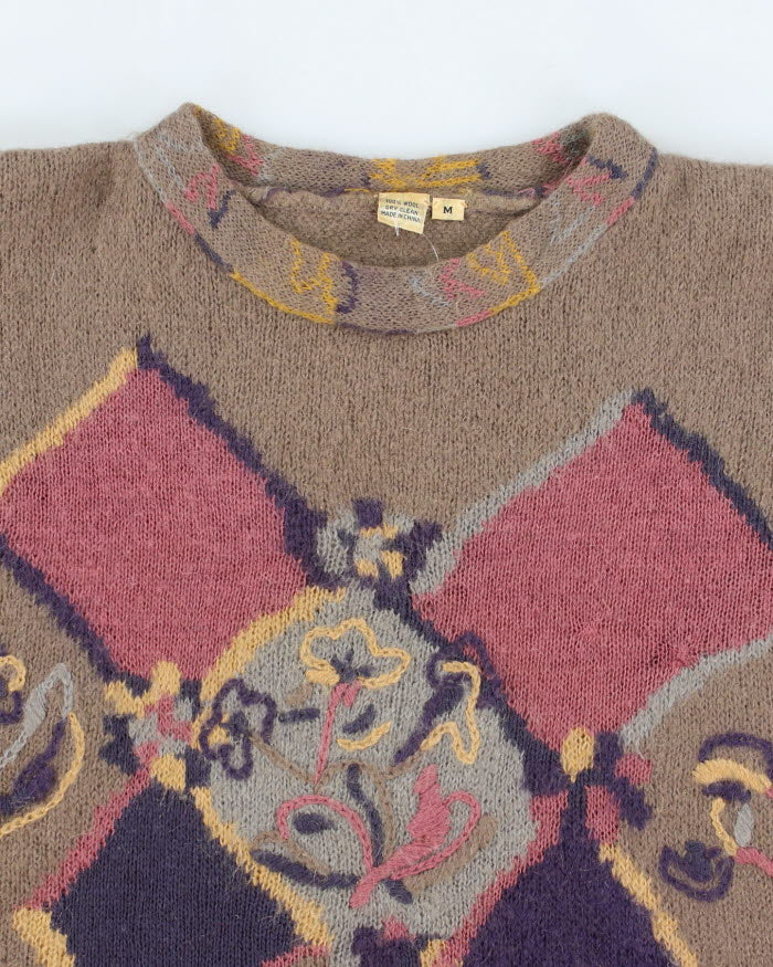 Vintage 90s Abstract Patterned Wool Jumper - M