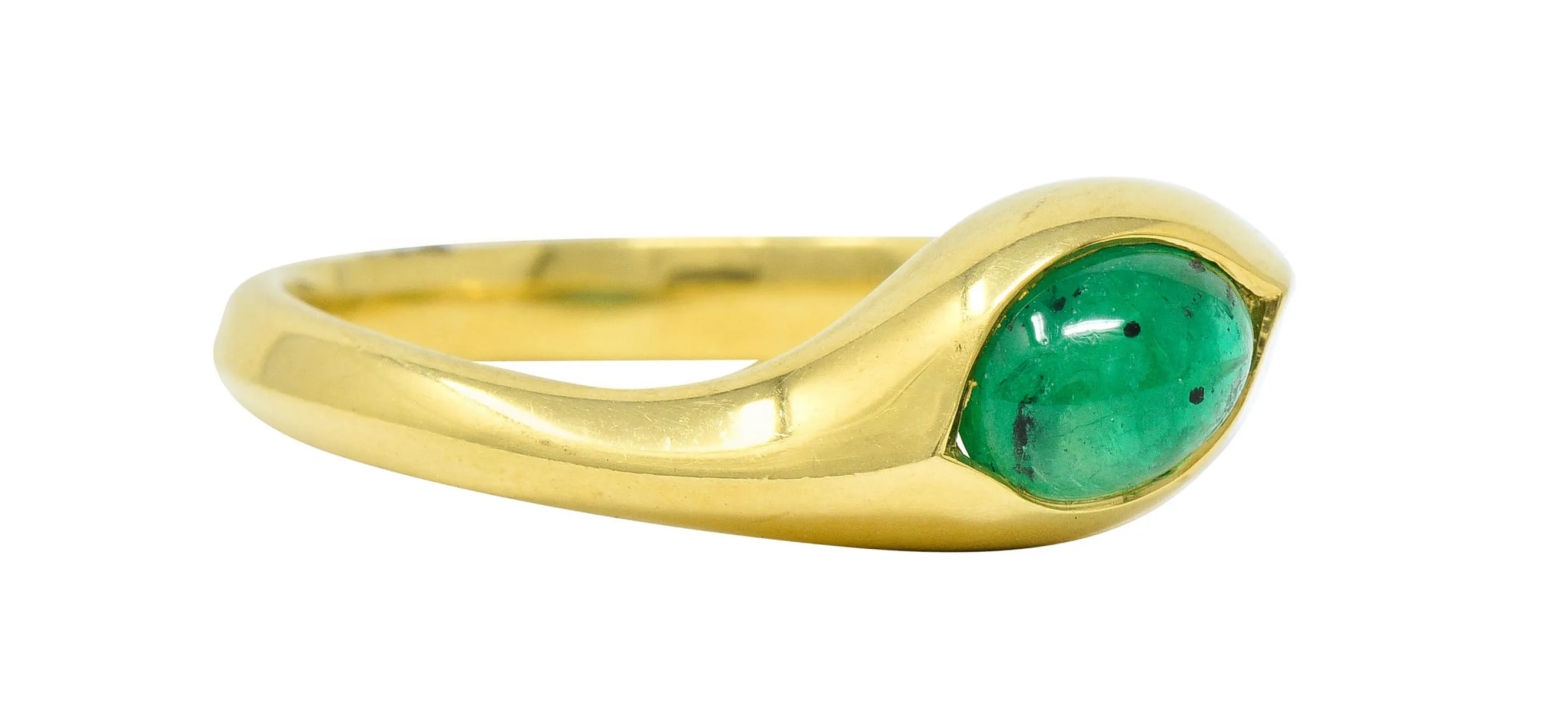 Vintage Emerald Cabochon 18 Karat Gold Eyelet Band Ring Circa 1990s