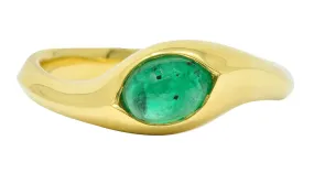 Vintage Emerald Cabochon 18 Karat Gold Eyelet Band Ring Circa 1990s