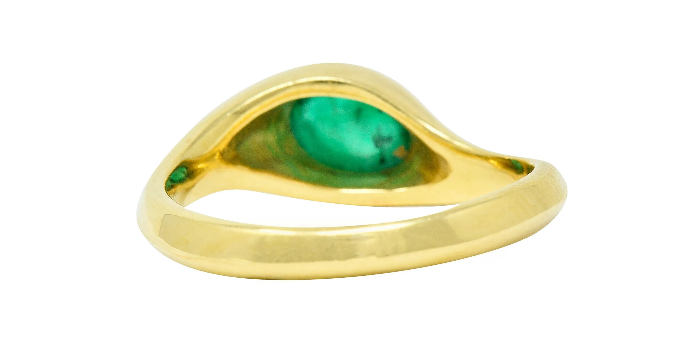 Vintage Emerald Cabochon 18 Karat Gold Eyelet Band Ring Circa 1990s