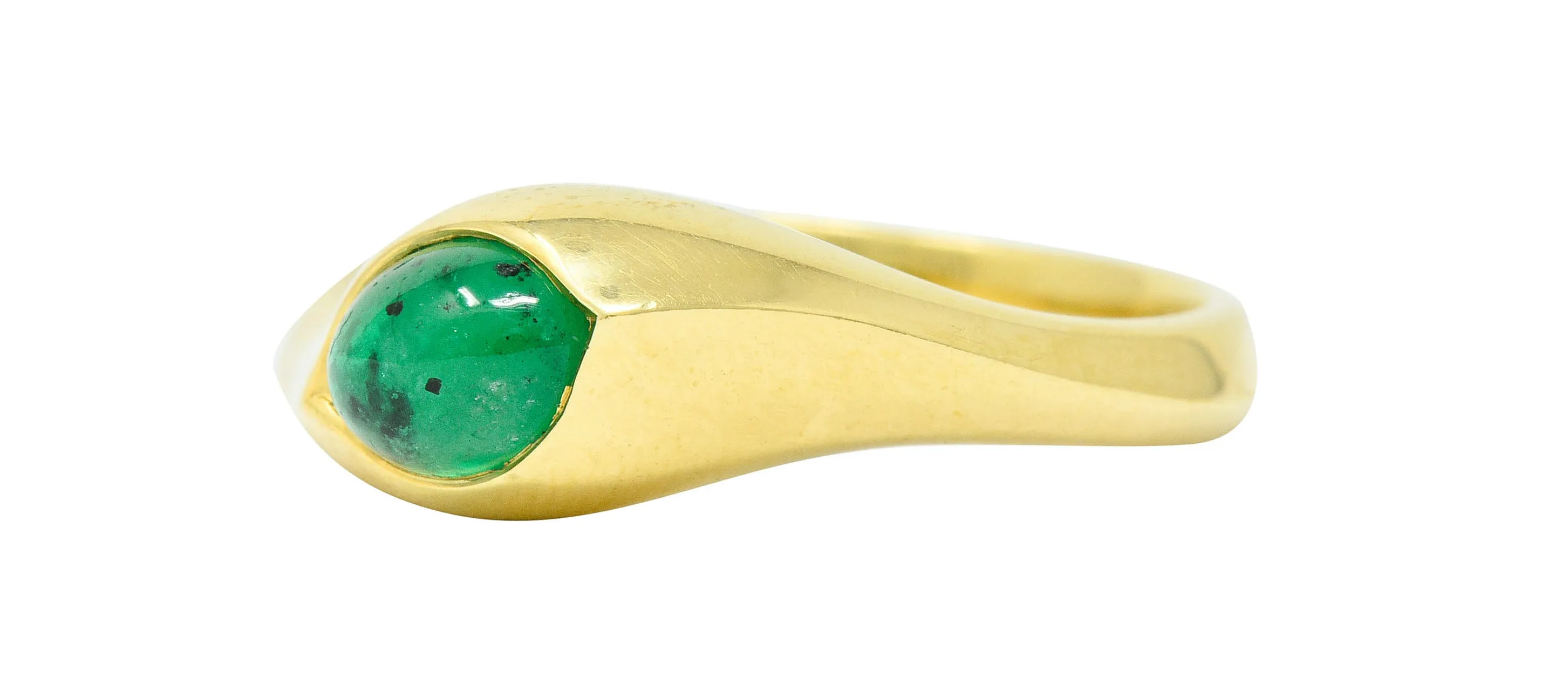 Vintage Emerald Cabochon 18 Karat Gold Eyelet Band Ring Circa 1990s