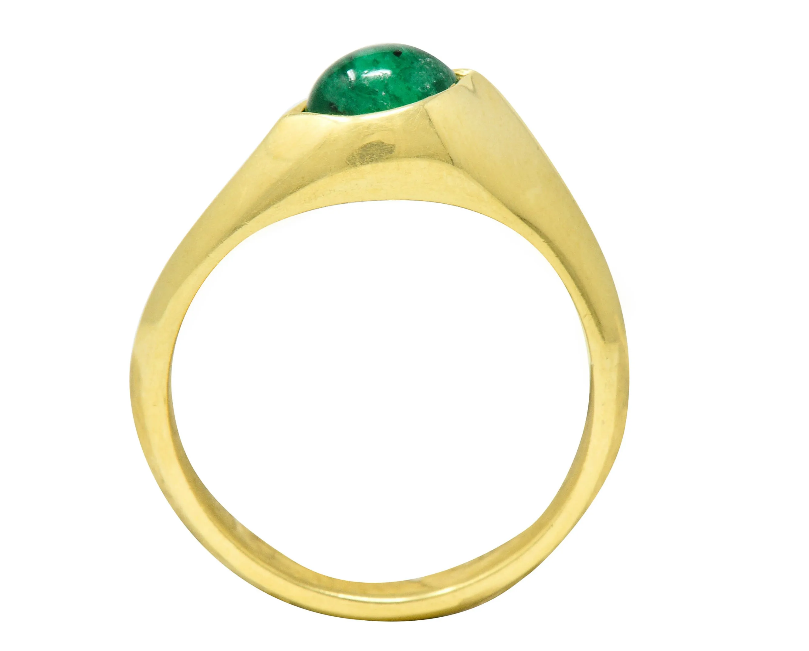 Vintage Emerald Cabochon 18 Karat Gold Eyelet Band Ring Circa 1990s