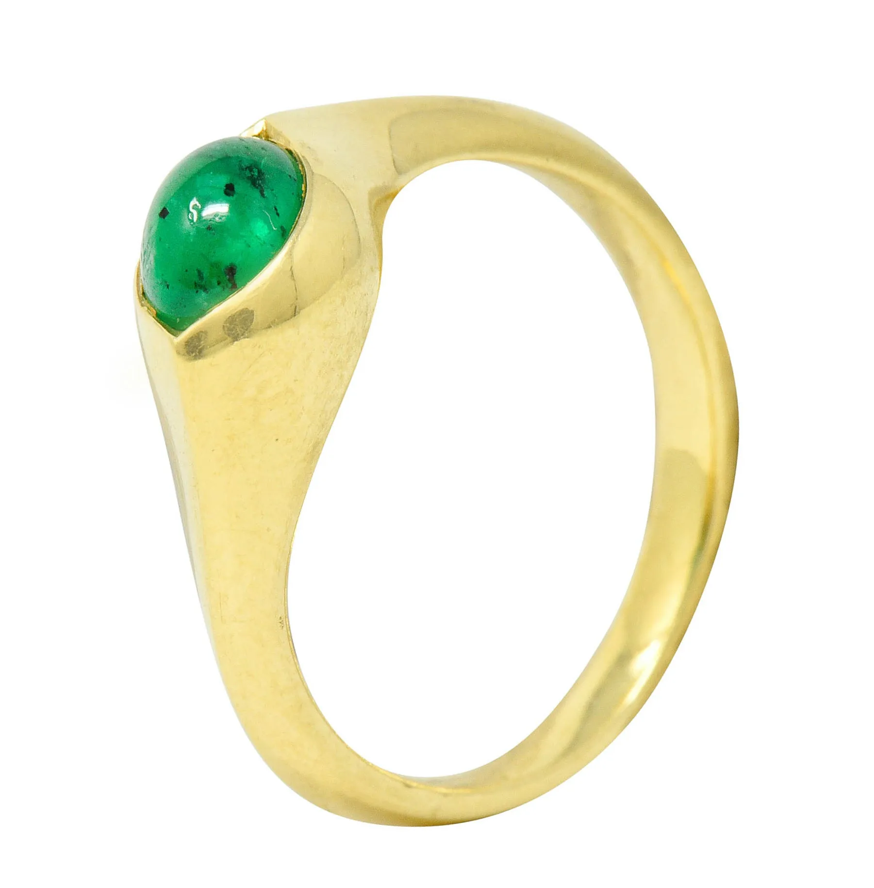 Vintage Emerald Cabochon 18 Karat Gold Eyelet Band Ring Circa 1990s