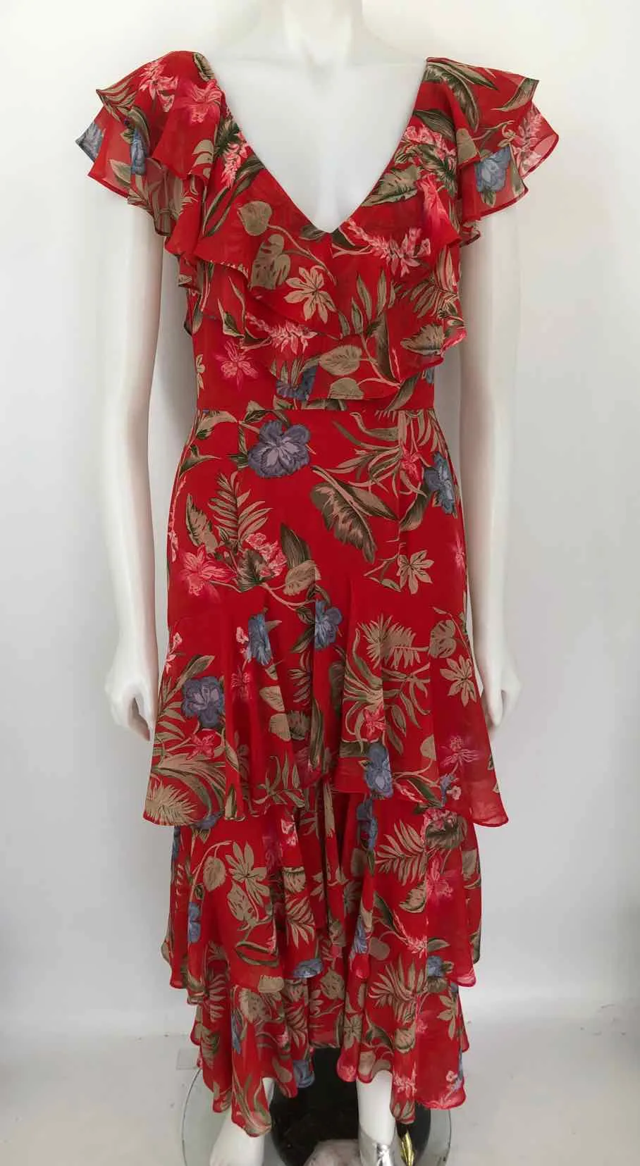 WAYF Red Green Multi Floral Print Maxi Length Size SMALL (S) Dress