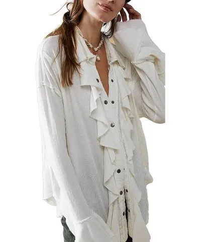 We The Free Womens Cotton Ruffled Button-Down Top