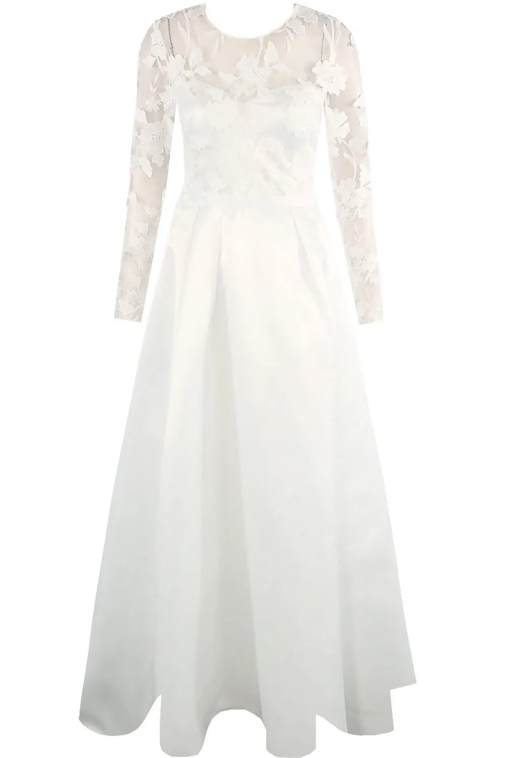 White Lace Bodice Satin Maxi Dress