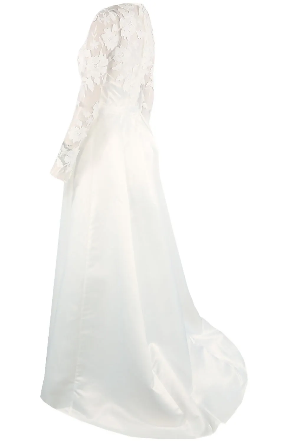 White Lace Bodice Satin Maxi Dress