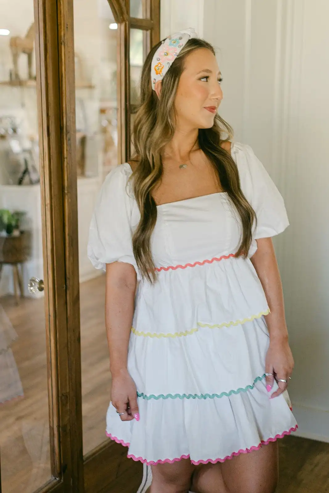 White Poplin Tiered Ruffle Color Dress