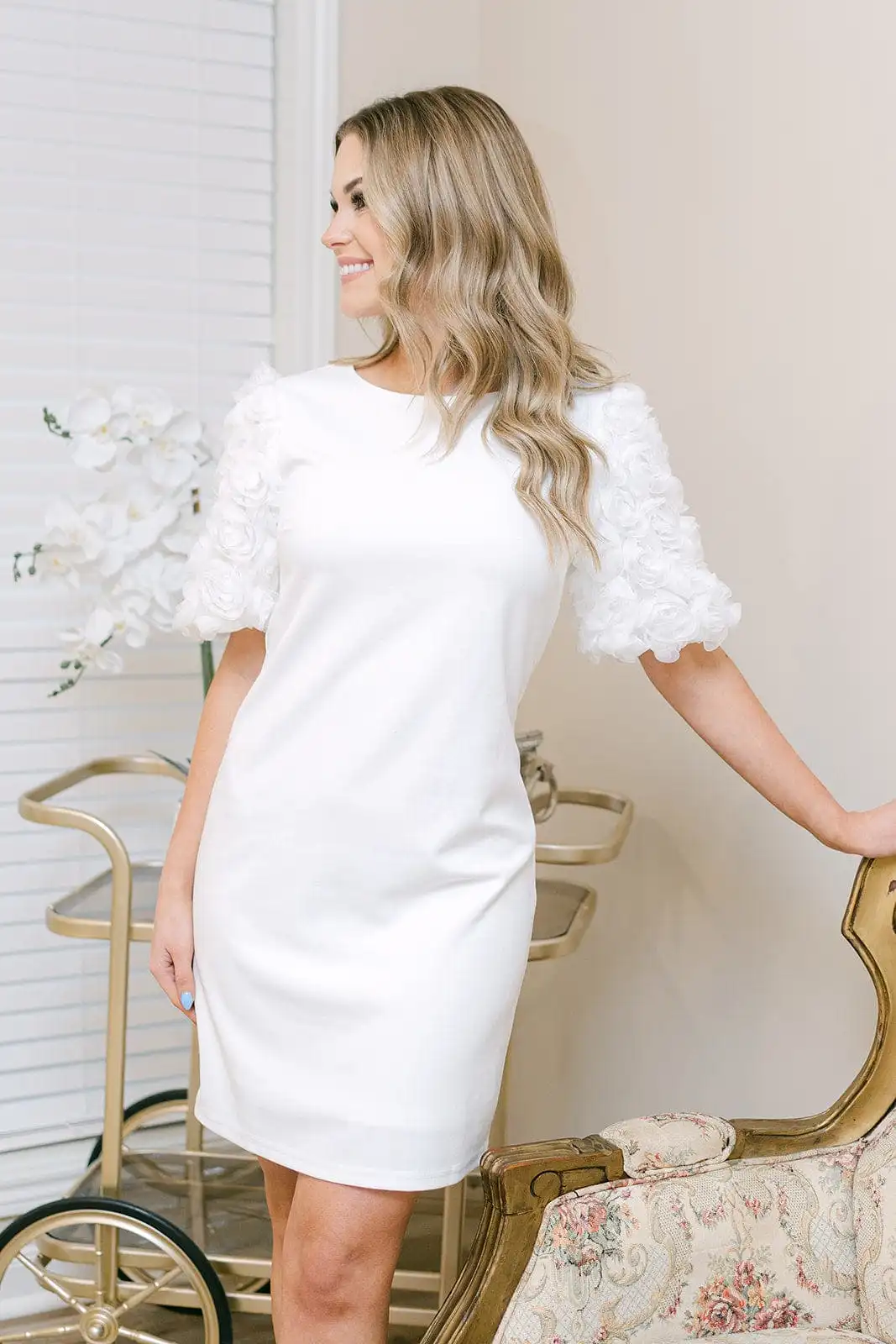 White Puff Short Sleeve Dress