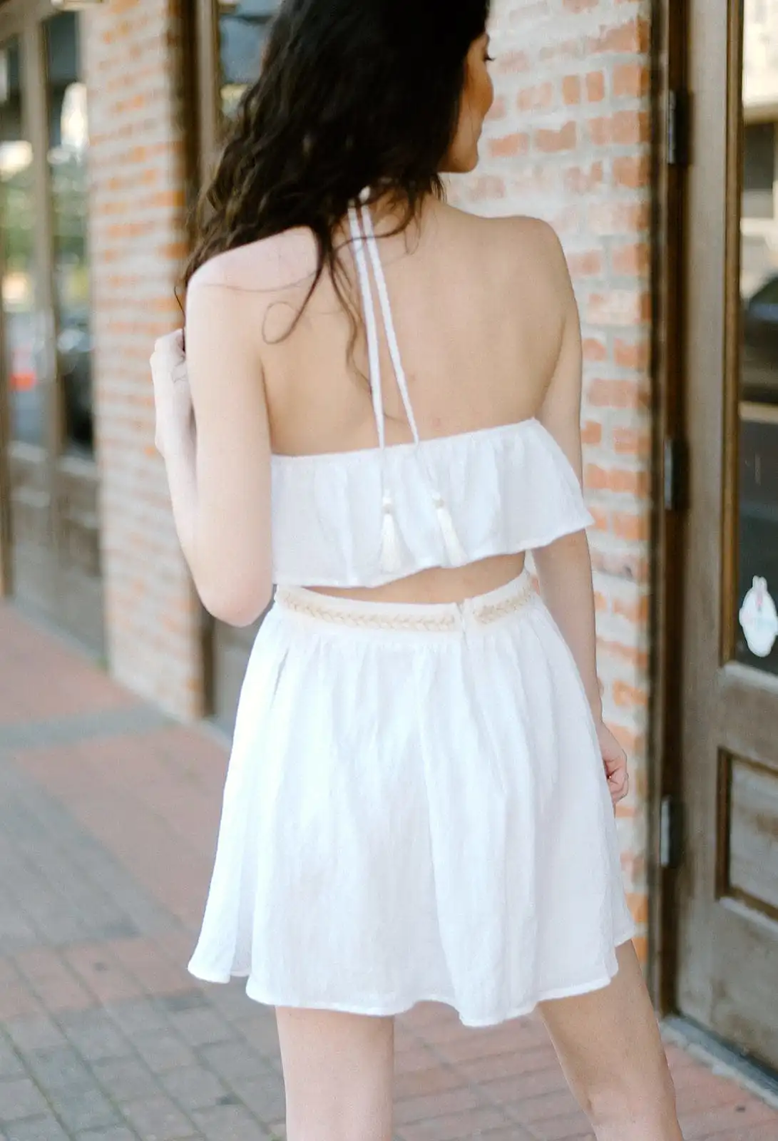 White Rope Detail Cut Out Dress