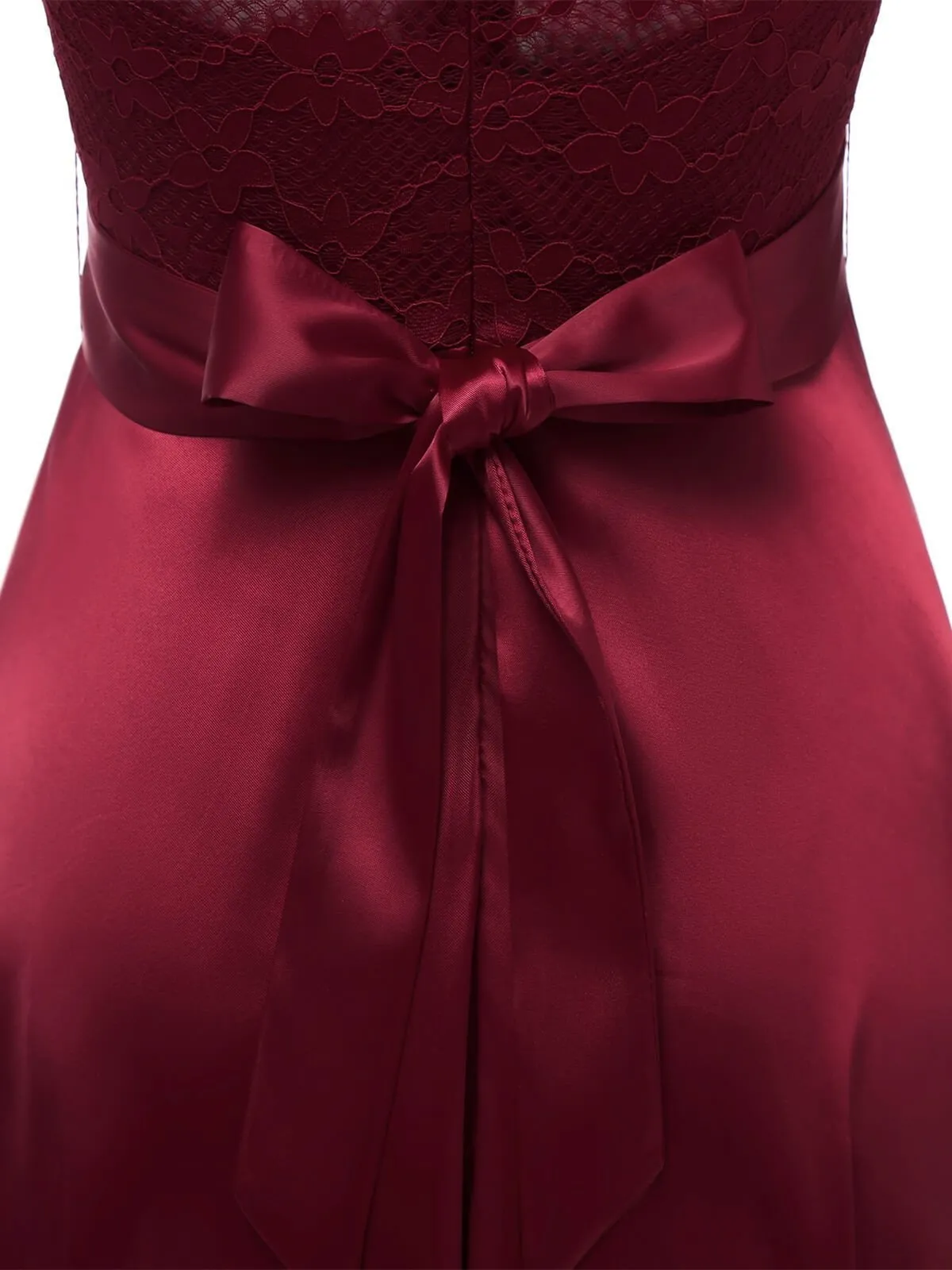 Wine Red 1950s Patchwork Belted Swing Dress