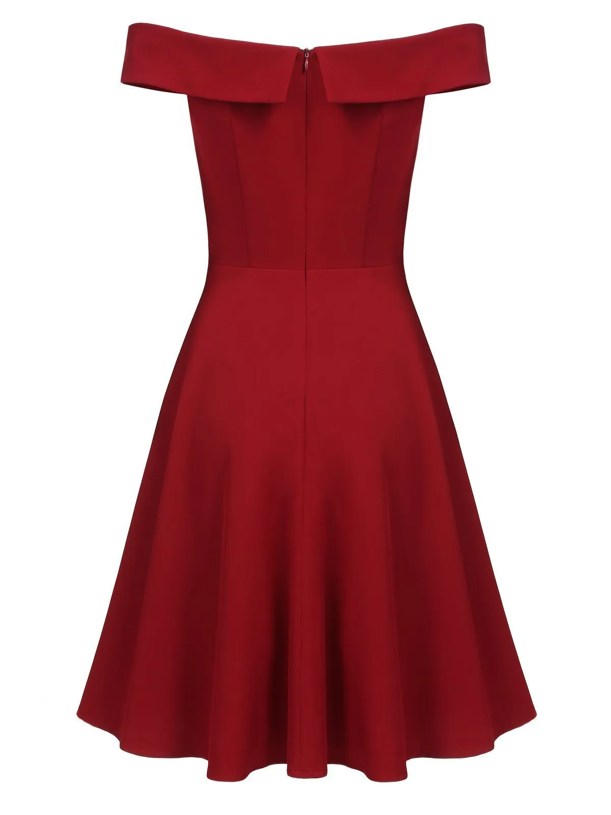 Wine Red 1950s Solid Off Shoulder Dress