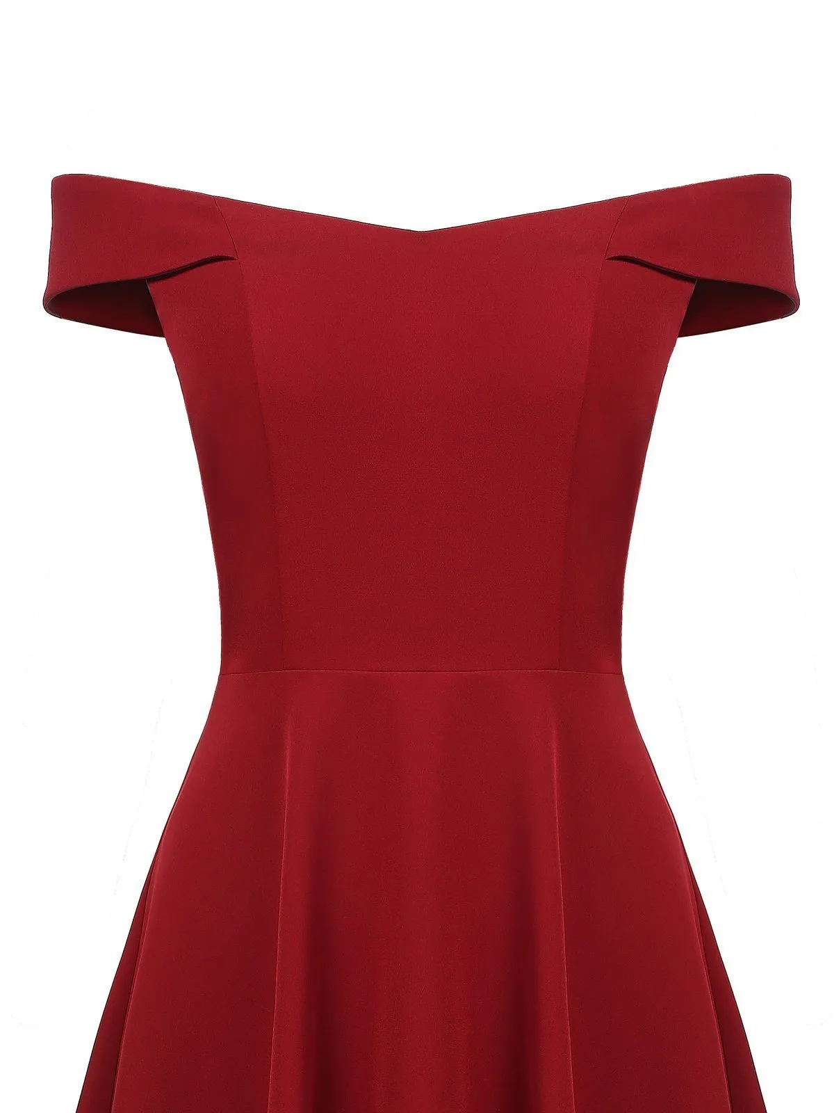 Wine Red 1950s Solid Off Shoulder Dress