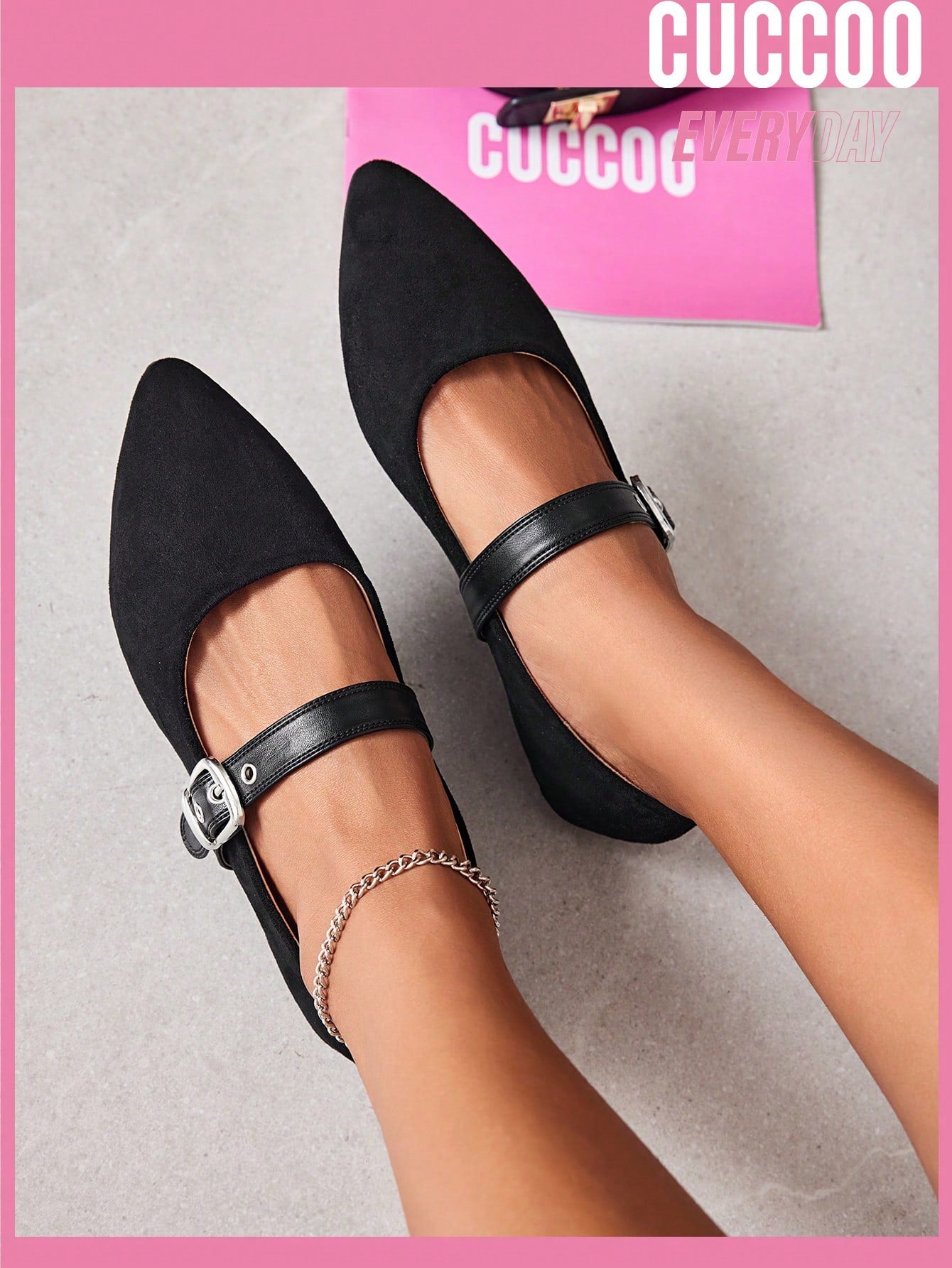 Woman Shoes Fashionable Black Buckle Design Classic Flat Shoes For Spring And Summer