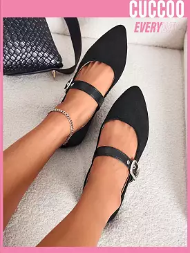 Woman Shoes Fashionable Black Buckle Design Classic Flat Shoes For Spring And Summer