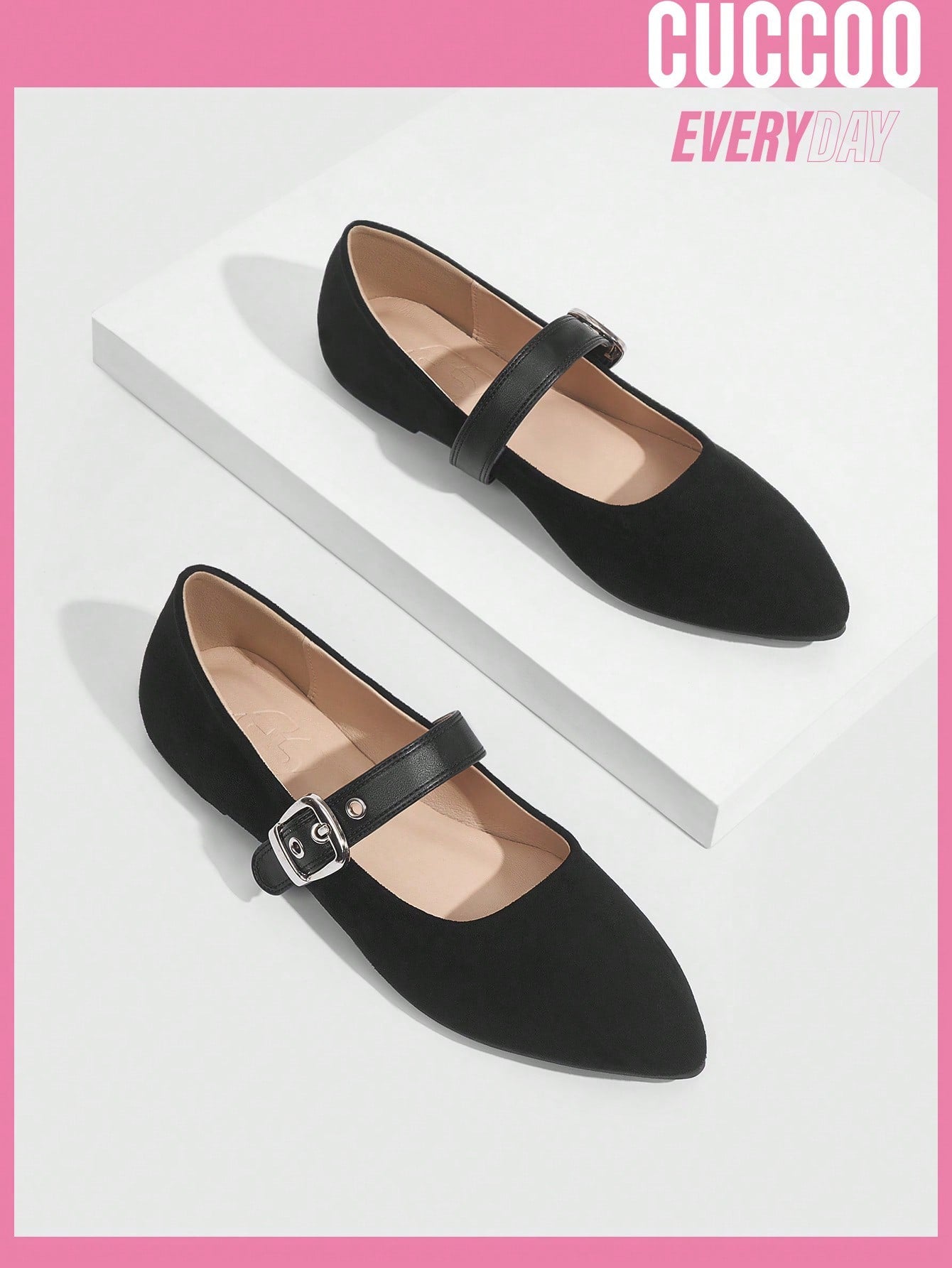 Woman Shoes Fashionable Black Buckle Design Classic Flat Shoes For Spring And Summer