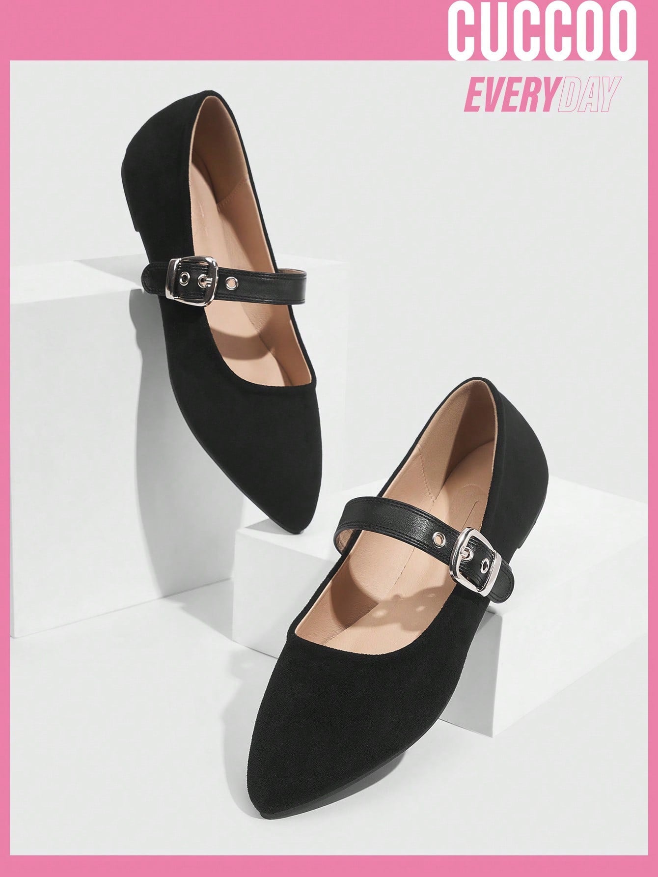 Woman Shoes Fashionable Black Buckle Design Classic Flat Shoes For Spring And Summer