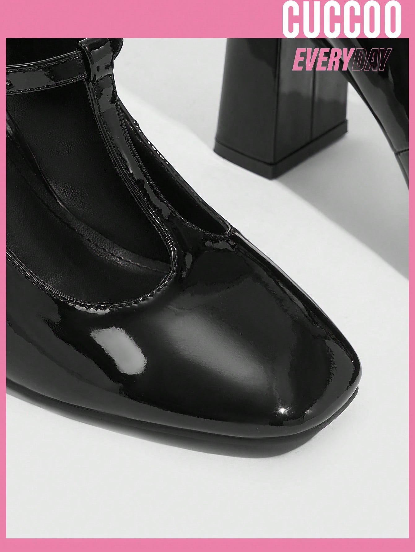 Woman Shoes Shoes Fashionable Black Square Toe Mary Jane High-Heeled Court Shoes For Spring And Summer