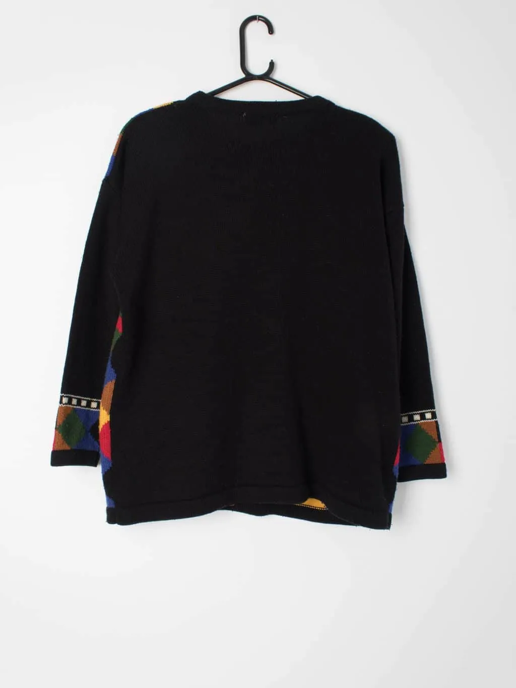 Womens 1990s bold and bright vintage jumper with shoulder pads – Medium