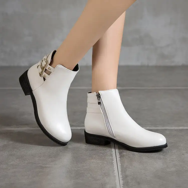 Women's Pu Leather Side Zippers Buckle Straps Block Chunky Heel Platform Ankle Boots