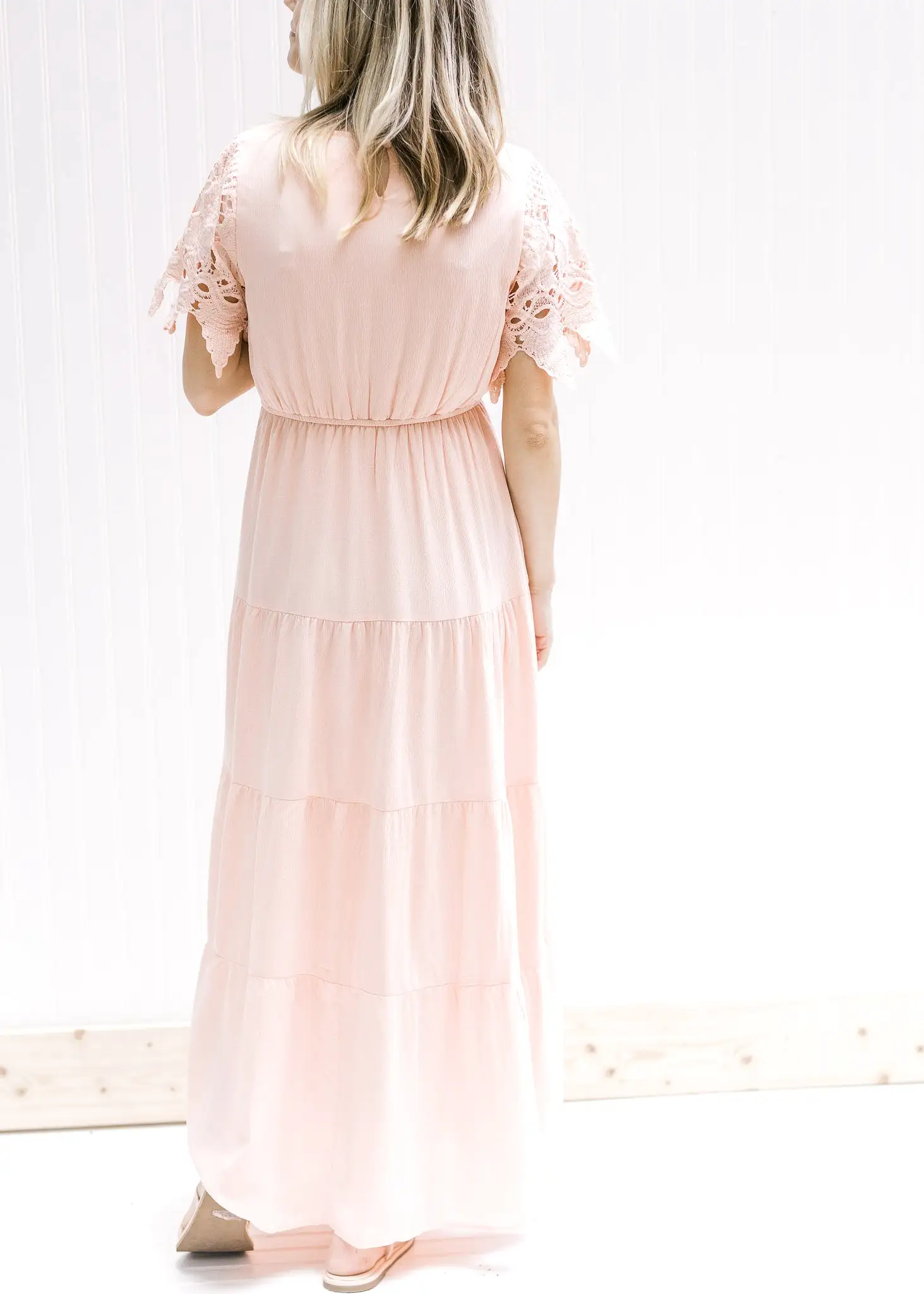 X Blush Lace Sleeve Maxi Dress