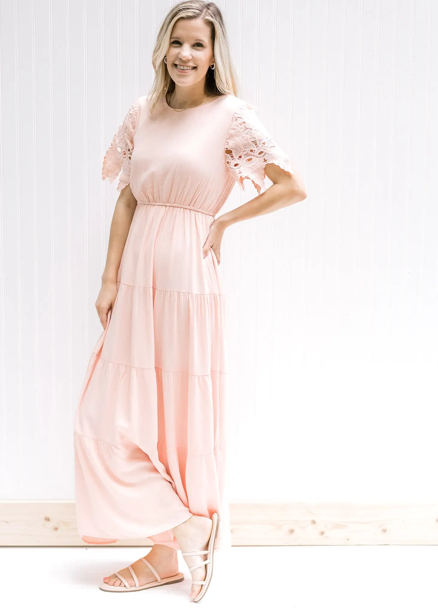 X Blush Lace Sleeve Maxi Dress