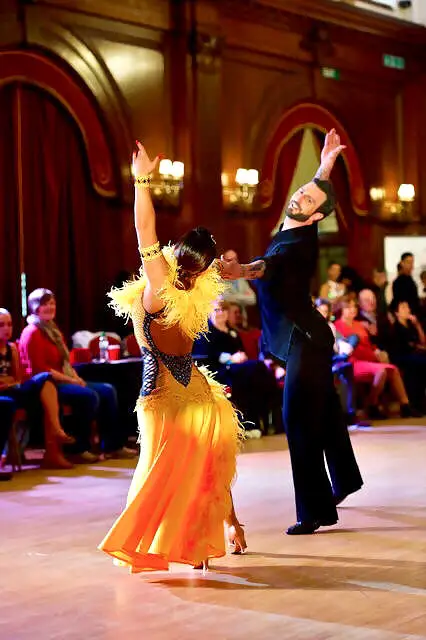 Yellow Smooth Ballroom Dress with Feathers