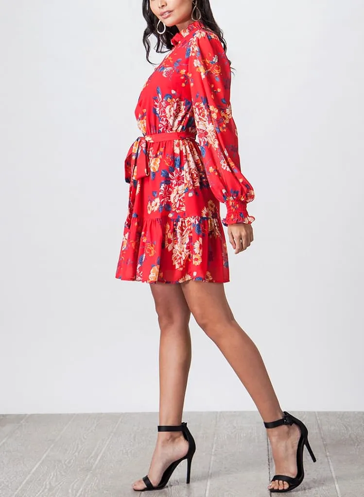 Zeta floral mini red floral print dress